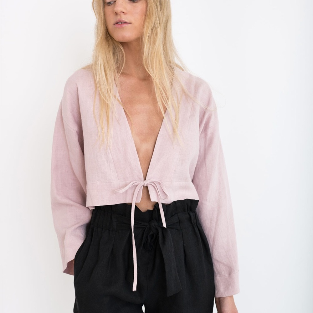 Linen Love and Confuse Victoria Lavender Tie-Front Cardigan Sz Small summer